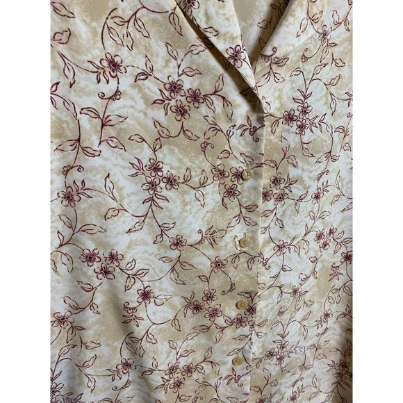 Vintage Liz Baker Button up V- Neck Blouse Size 8 Floral Pattern Neutral Tones - Picture 3 of 7